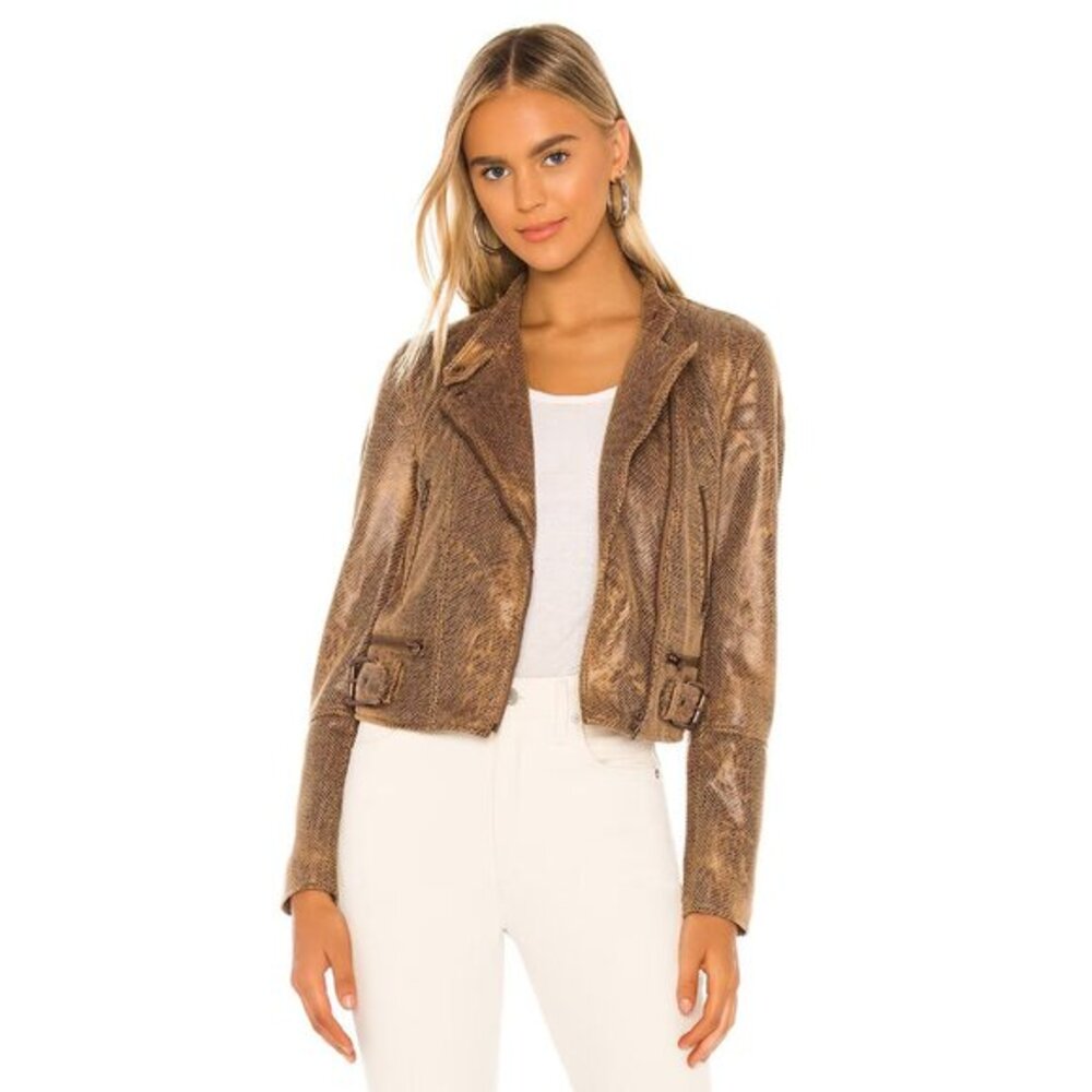 Free People Snakeskin Fenix Vegan Leather Moto Jacket size S $198
